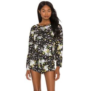 Plush Ultra Soft Floral PJ Set in Black Multi XS